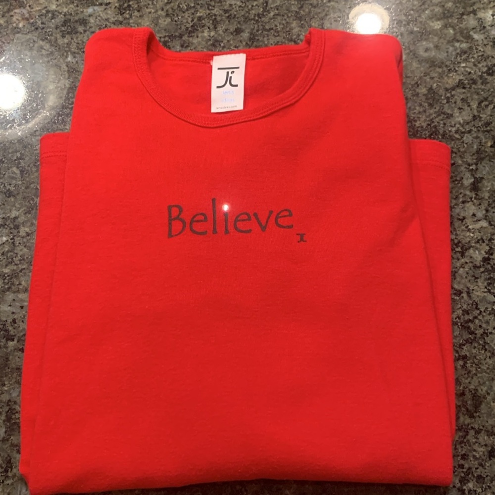 Christmas “Believe” Red Long Sleeve Crew Neck Tee